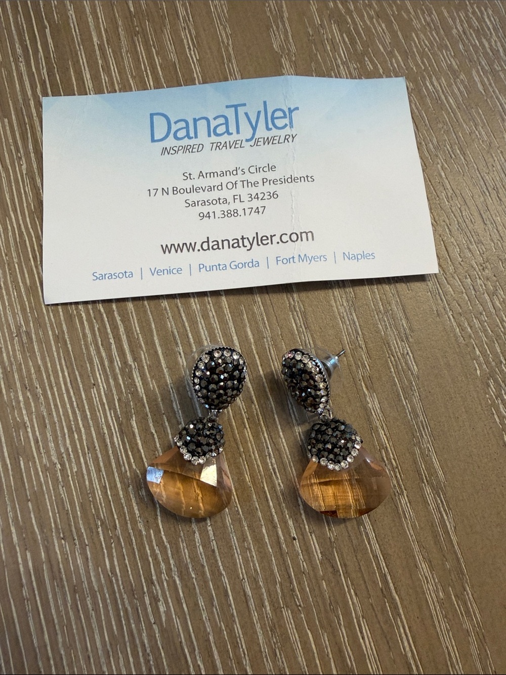 Amber Drop Earrings with Pave Accents - Amber & Black